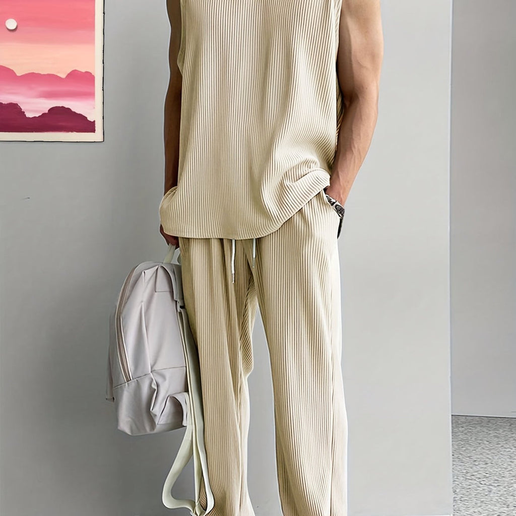 Men's set | Sleeveless Tank Top & Trousers with Drawstring | Casual Summer Comfortwear