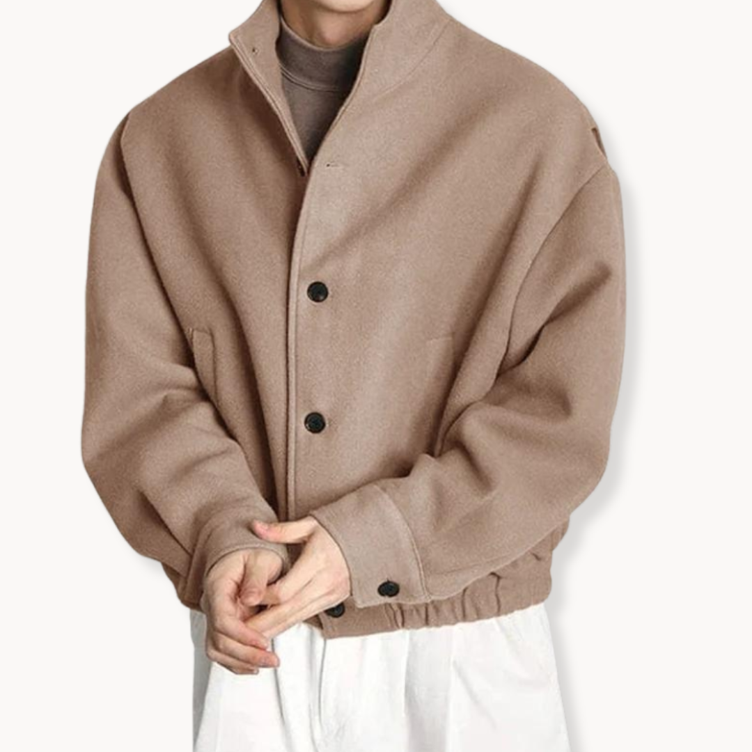 Cosy jacket with high collar and button closure for warmth and style | Joey