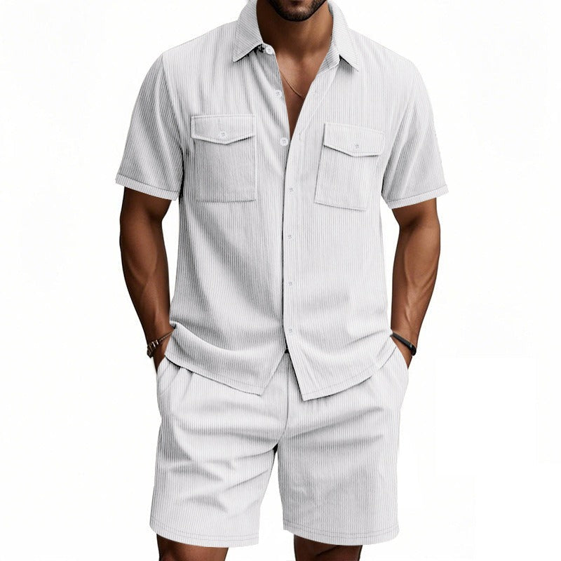 Men's Summer Set | Solid Colour Shirt & Shorts | Stylish & Breathable