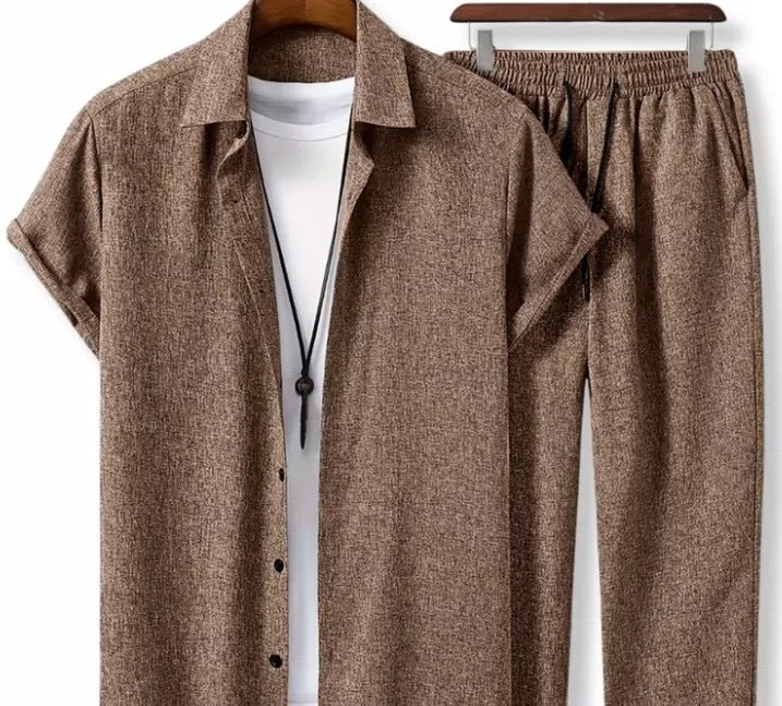 Men's Summer Set | Revers Shirt & Drawstring Trousers | Light Stretch | Polyester