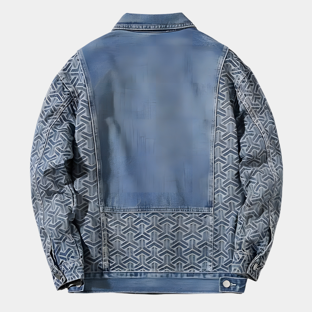 Classic denim jacket for men with wide shoulders and unique rock pattern | Beau