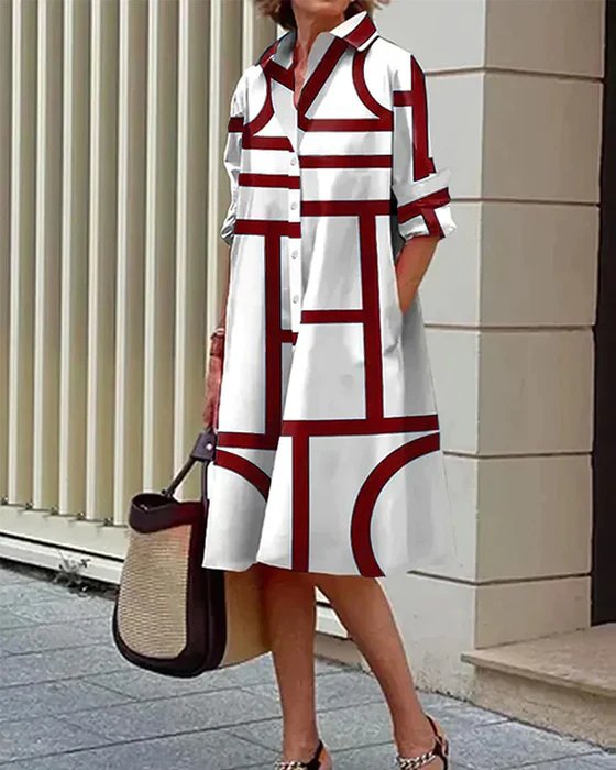Women's - Geometric Print Dress - Chic & Stylish
