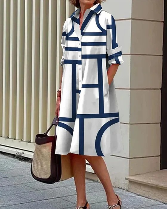 Women's - Geometric Print Dress - Chic & Stylish