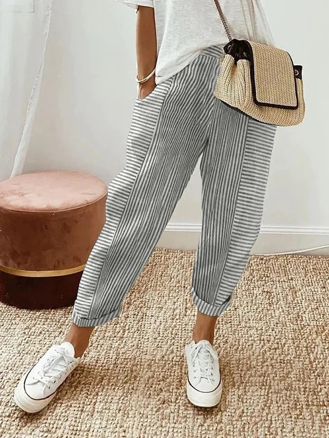 Striped cotton trousers