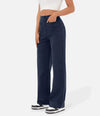 Elasticated high-waisted casual trousers for women