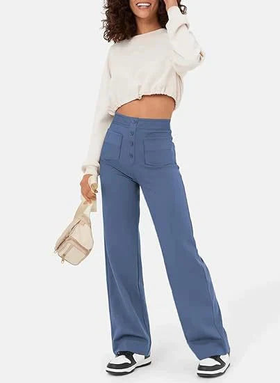 Elasticated high-waisted casual trousers for women