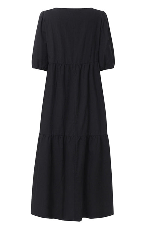 Solid A-line midi dress with tiers