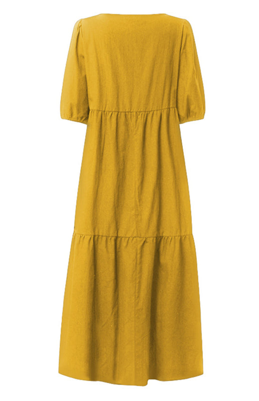 Solid A-line midi dress with tiers