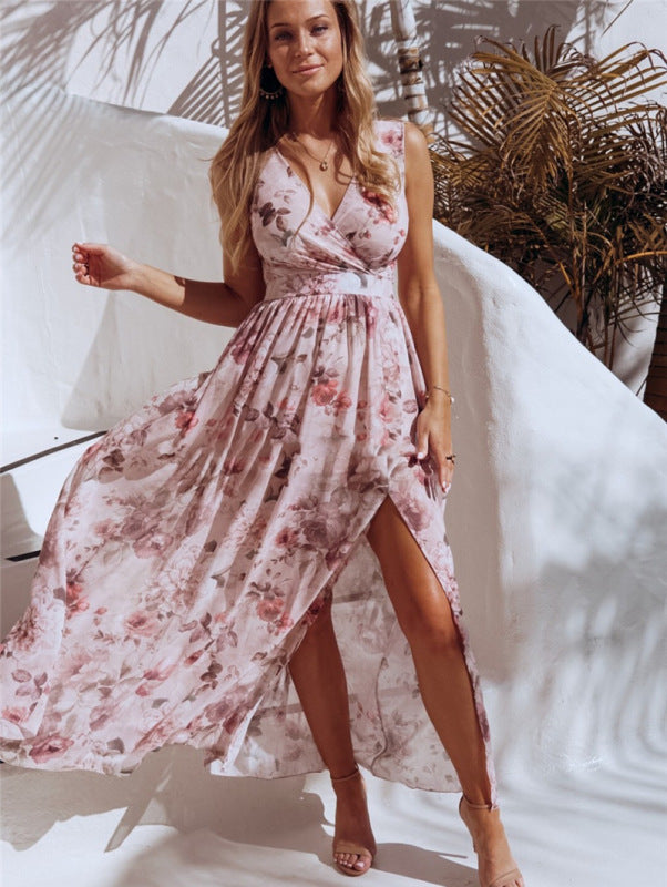 Maxi dress with ruffled neckline