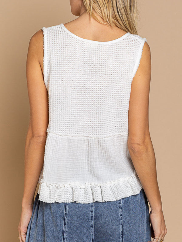 Waffle ruffle top