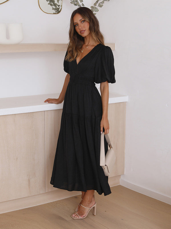 Maxi dress with puff sleeves