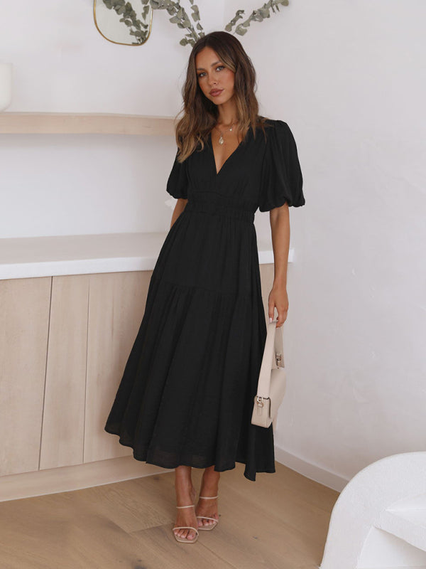 Maxi dress with puff sleeves