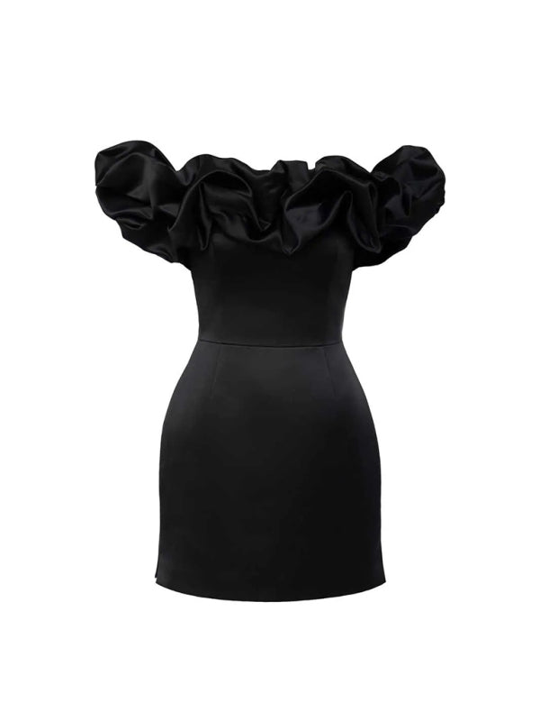 Satin Ruffle Off Shoulder Dress