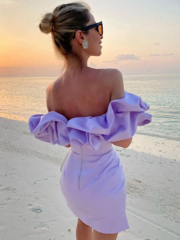 Satin Ruffle Off Shoulder Dress