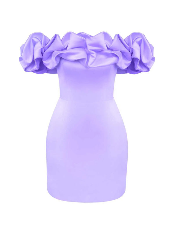 Satin Ruffle Off Shoulder Dress