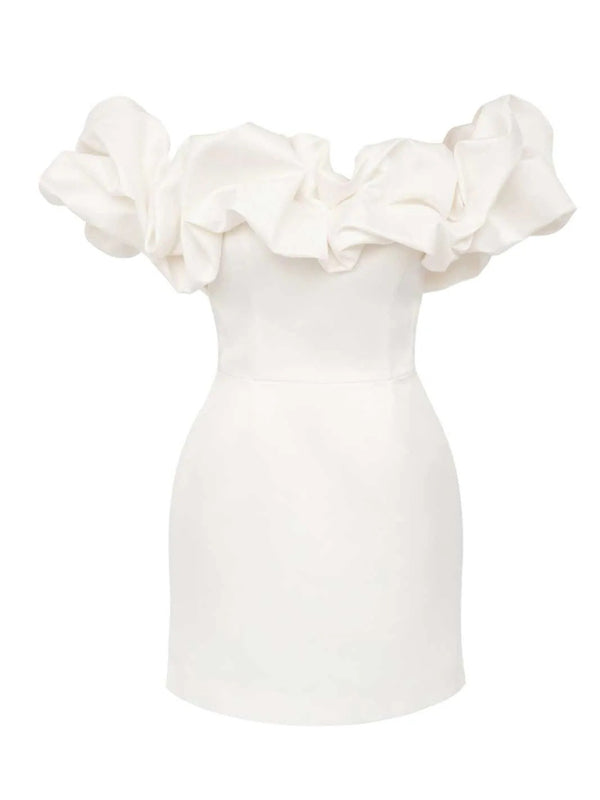 Satin Ruffle Off Shoulder Dress