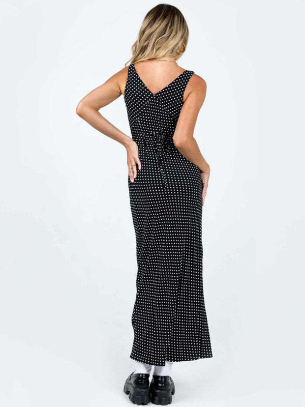 Dress with dotted V-neckline