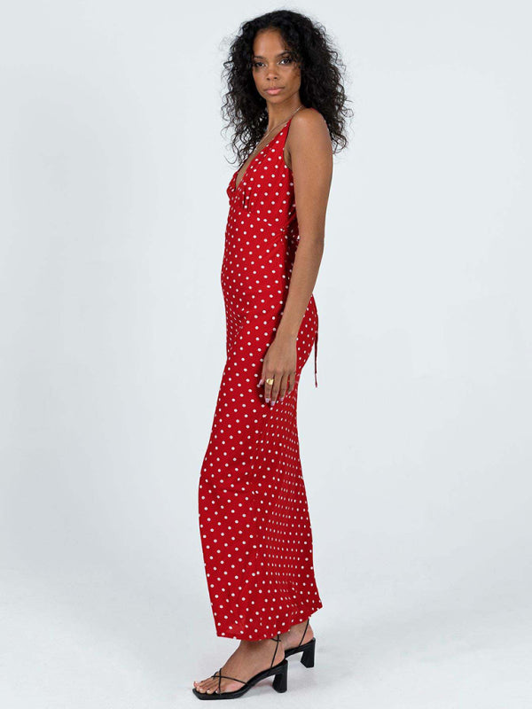 Dress with dotted V-neckline