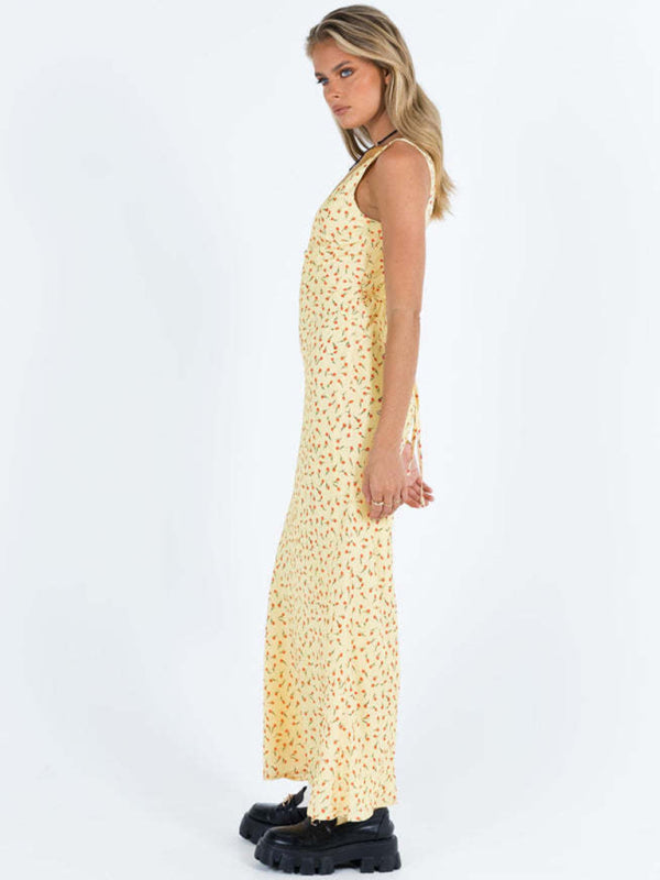 Dress with dotted V-neckline