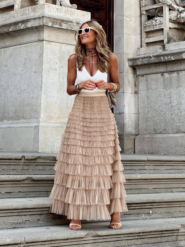 Layered tulle maxi skirt