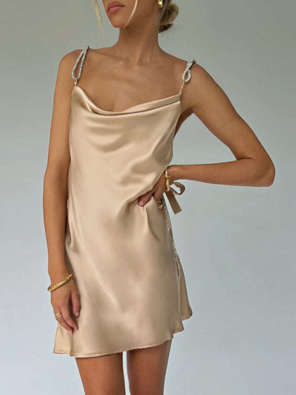 Elegant satin chain strap dress