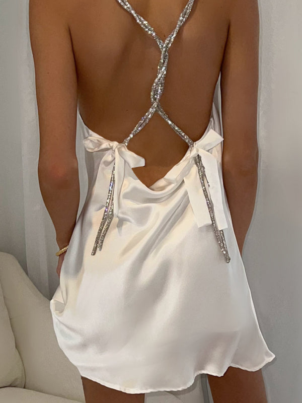 Elegant satin chain strap dress