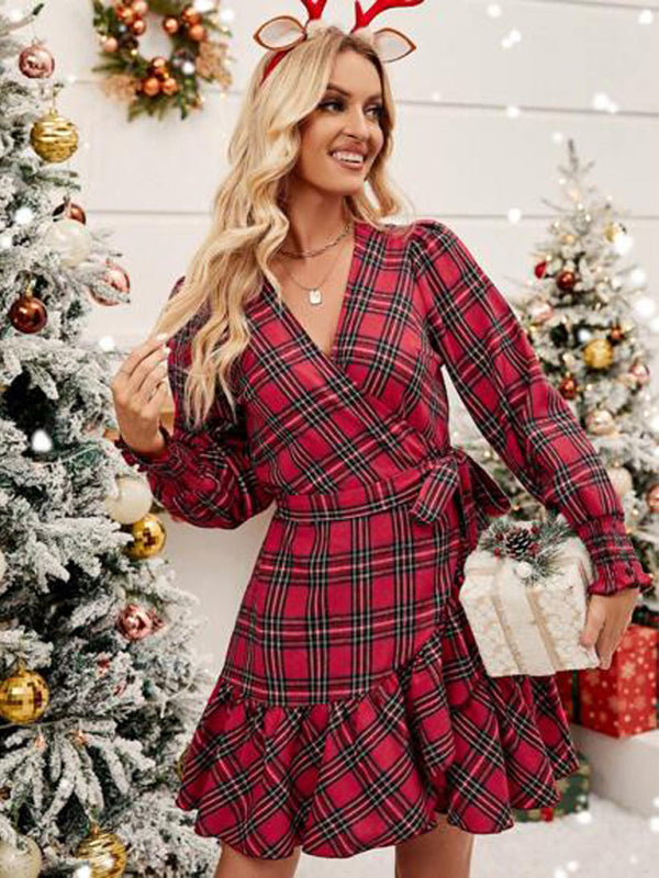 Checked wrap dress for holidays