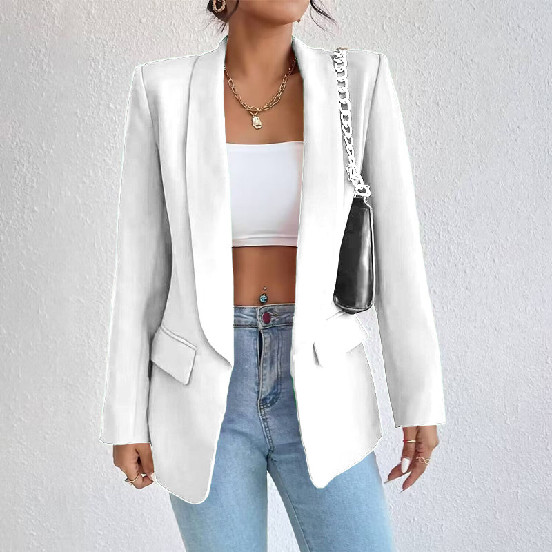 Professional Chic Blazer With Open Front and Long Sleeves