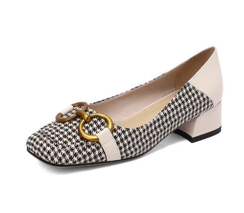 Ballerinas with houndstooth pattern and buckle detail