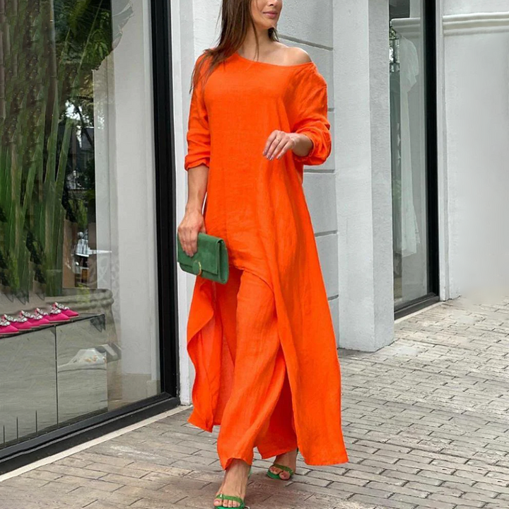 Women's - Airy Linen Set - Oversized Blouse & Wide Trousers - Comfortable Summer Outfit