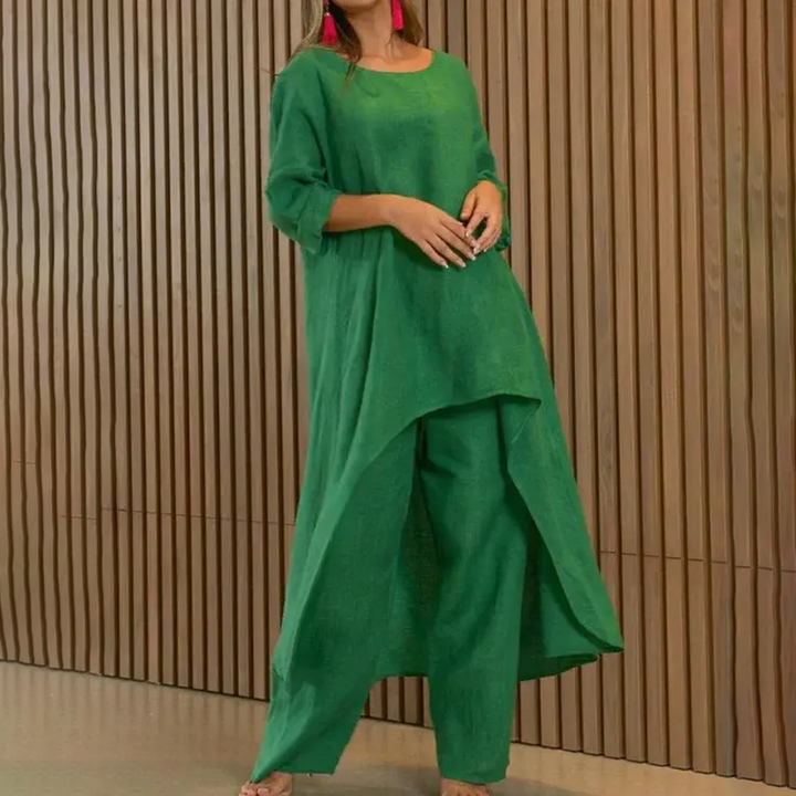 Women's - Airy Linen Set - Oversized Blouse & Wide Trousers - Comfortable Summer Outfit