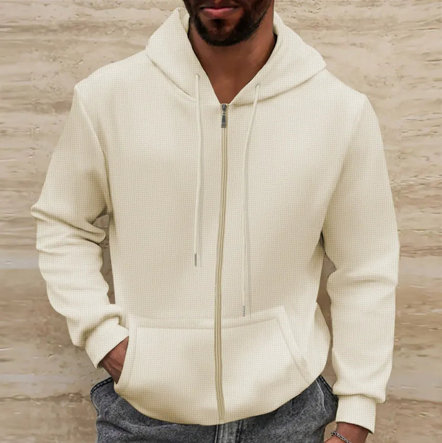 Men's - Casual Hooded Jacket - Waffle Texture
