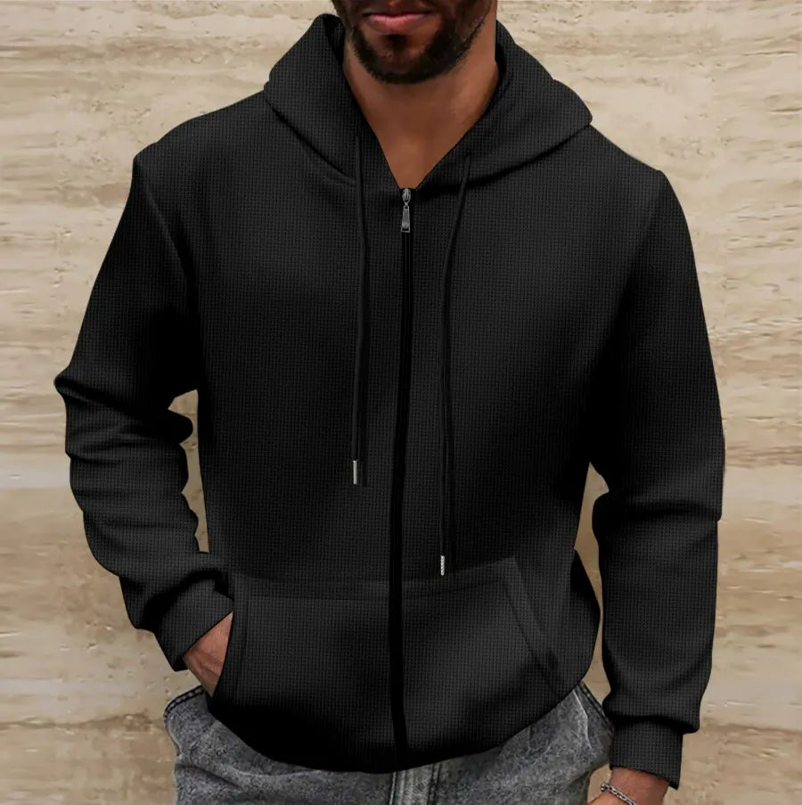 Men's - Casual Hooded Jacket - Waffle Texture