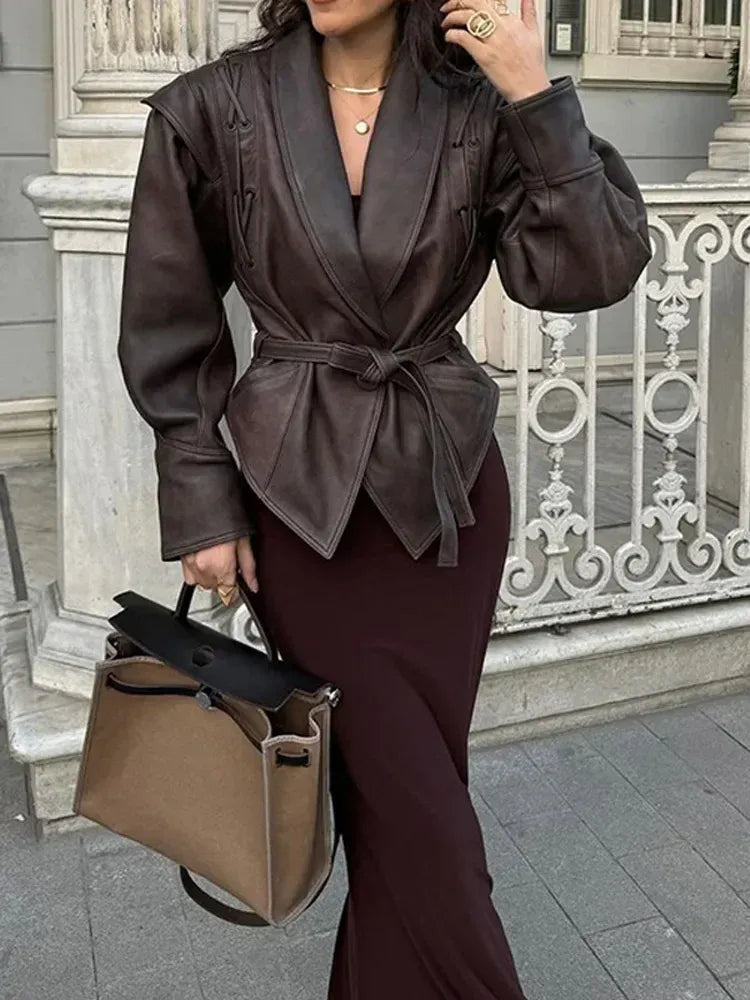 Women's - Tailored Fit Leather Coat - Waist Belt