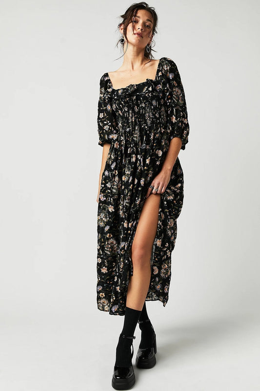 Women's - Summer Midi Dress - Floral Print - Romantic Boho Style