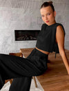 Two-piece set with sleeveless top and wide trousers