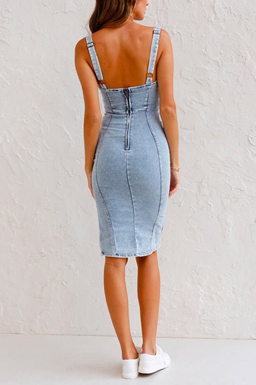 Denim dress with adjustable shoulder straps