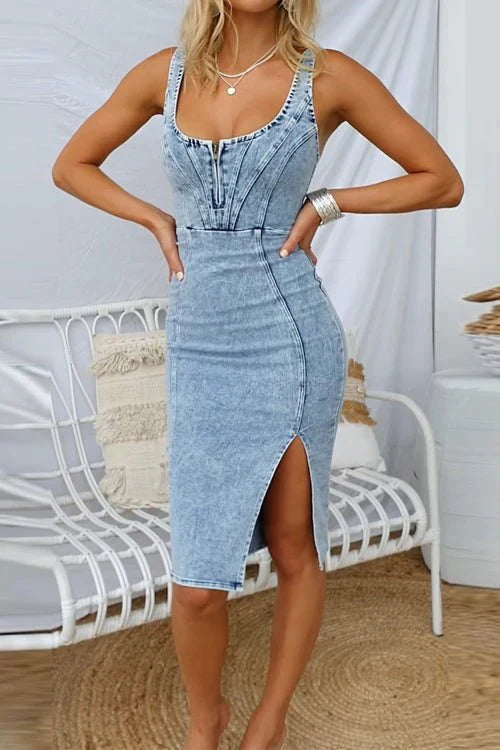 Denim dress with adjustable straps