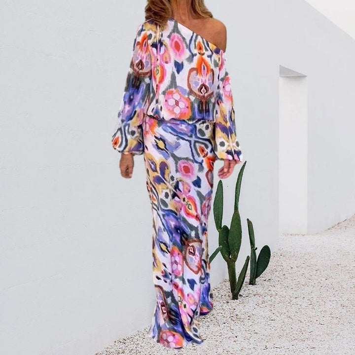 Women's off-shoulder dress with abstract print