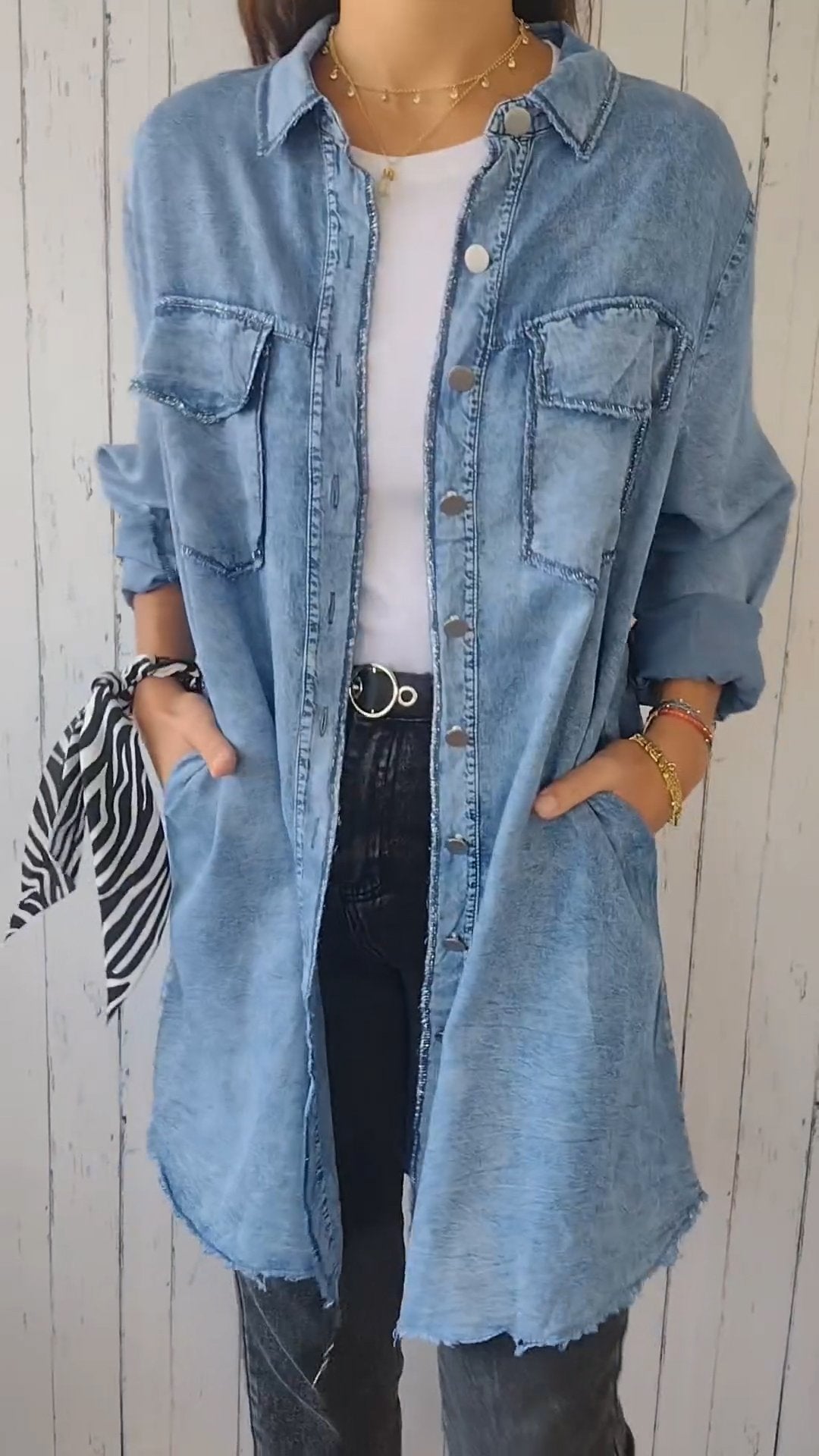 Comfortable denim shirt with long jacket