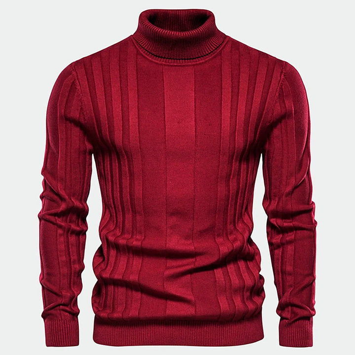 Men - Striped Turtleneck Jumper - Cosy Knit - Stylish Striped Sweater for Casual Wear