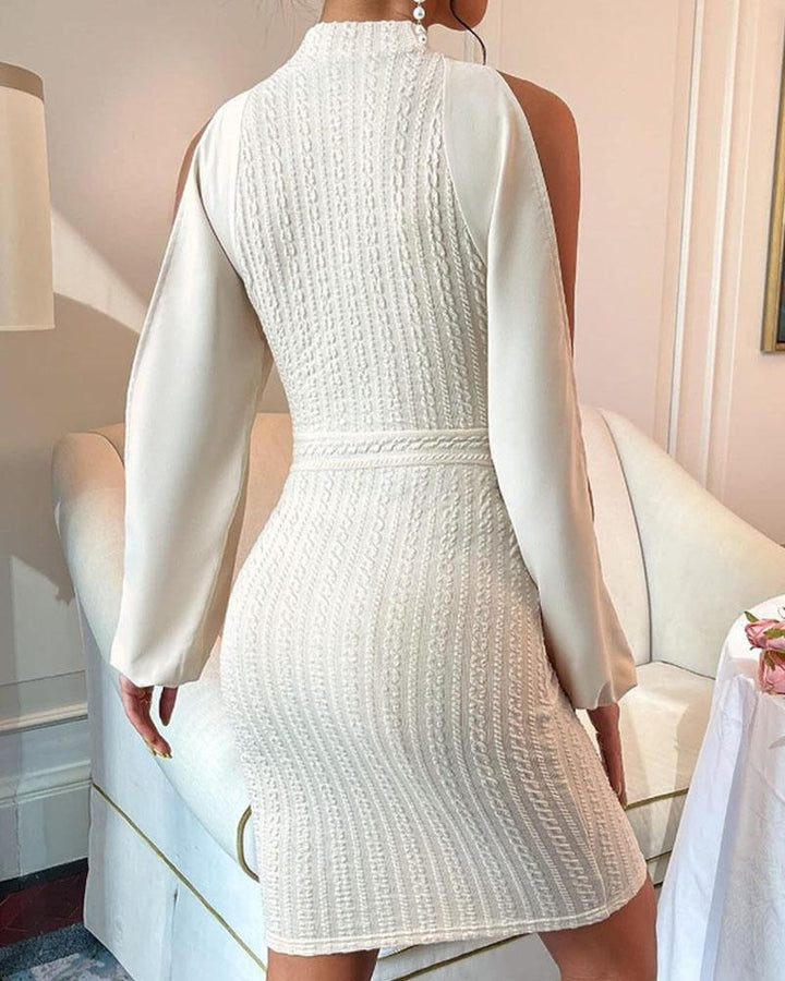 Off-the-shoulder knitted dress with bell sleeves