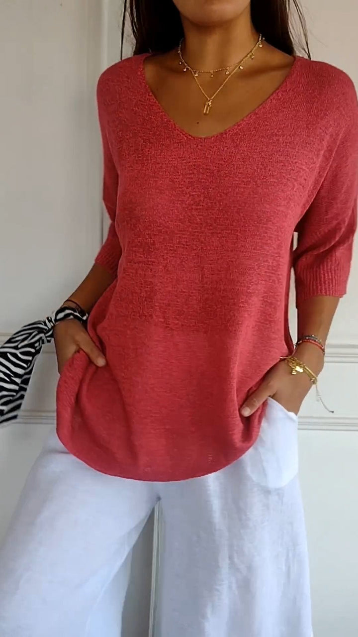 Knitted top with V-neck