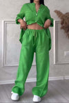 Women's - Two-piece set with cotton and linen trousers - Comfortable and Lightweight - Perfect for Warm days