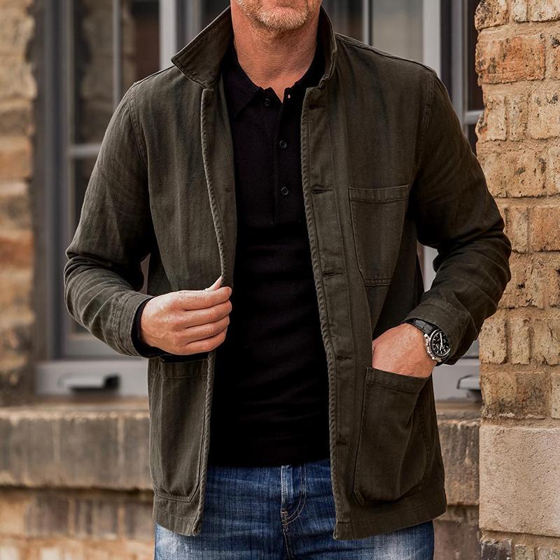 Men's - Casual Vintage Washed Jacket - Pocket Details - Stylish Essential
