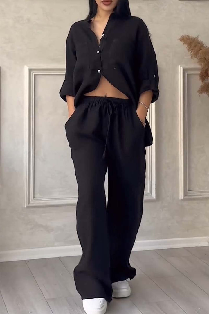 Women's - Two-piece set with cotton and linen trousers - Comfortable and Lightweight - Perfect for Warm days
