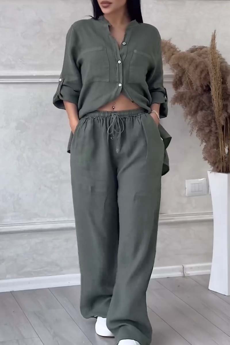Women's - Two-piece set with cotton and linen trousers - Comfortable and Lightweight - Perfect for Warm days