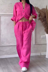 Women's - Two-piece set with cotton and linen trousers - Comfortable and Lightweight - Perfect for Warm days