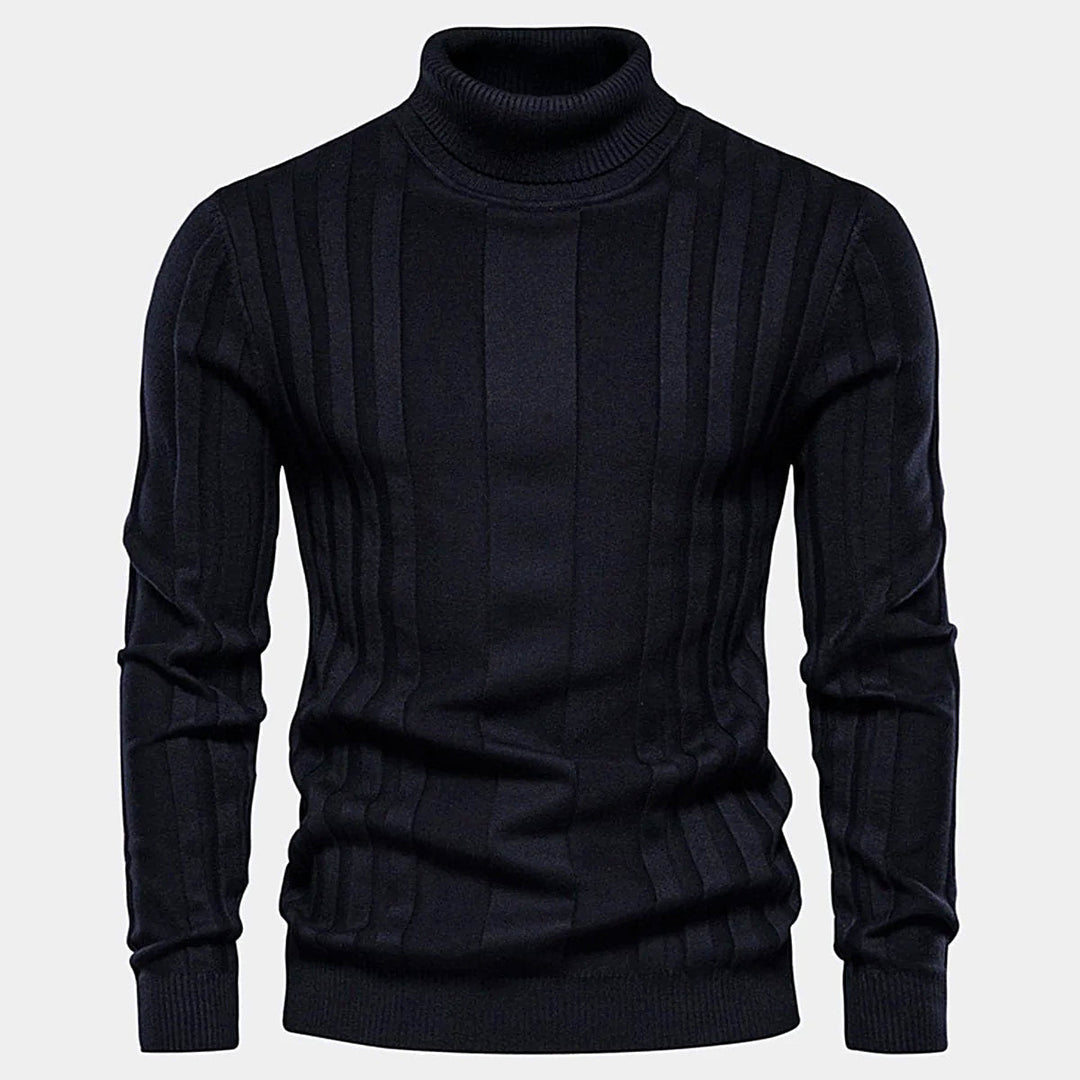 Men - Striped Turtleneck Jumper - Cosy Knit - Stylish Striped Sweater for Casual Wear