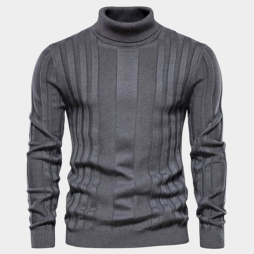 Men - Striped Turtleneck Jumper - Cosy Knit - Stylish Striped Sweater for Casual Wear